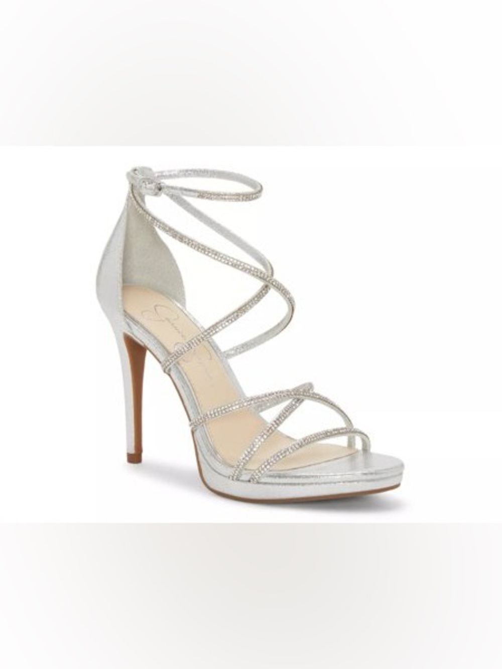 Jessica Simpson Silver Rhinestone Strappy High Heel Sandals
